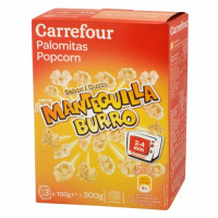Palomitas sabor mantequilla para microondas Carrefour pack de 3 bolsas de 100 g.