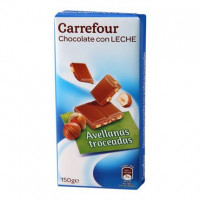 Chocolate con leche y avellanas troceadas Classic´ Carrefour sin gluten 150 g.