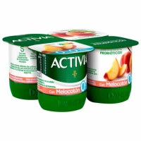 Bífidus desnatado con trozos de melocotón DANONE Activia sin gluten y sin azúcar añadido pack de 4 unidades de 120 g. Bífidus desnatado con trozos de melocotón DANONE Activia sin gluten y sin azúcar añadido pack de 4 unidades de 120 g.