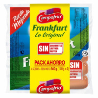 Salchichas Frankfurt Campofrío sin gluten sin lactosa pack de 4 unidades de 140 g.