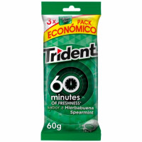 Chicles sabor hierbabuena sin azúcar 60 minutos TRIDENT pack de 3 unidades de 22 g. Chicles sabor hierbabuena sin azúcar 60 minutos TRIDENT pack de 3 unidades de 22 g.
