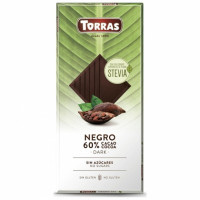Chocolate negro con stevia sin azúcar añadido Torras sin gluten 100 g.