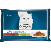 GOURMET Perle comida húmeda para gato selección de finas láminas de carne y pescado 4 bolsas 85 g con buey, pollo, conejo y salmón GOURMET Perle comida húmeda para gato selección de finas láminas de carne y pescado 4 bolsas 85 g con buey, pollo, conejo y salmón