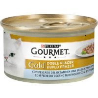 GOURMET Gold Doble Placer comida húmeda para gatos con pescado en salsa y espinacas lata 85 g GOURMET Gold Doble Placer comida húmeda para gatos con pescado en salsa y espinacas lata 85 g