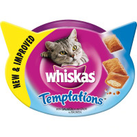 WHISKAS Temptations snacks para gatos con salmón tarrina 60 g WHISKAS Temptations snacks para gatos con salmón tarrina 60 g