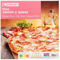 Pizza masa fina de jamón-queso EROSKI, caja 340 g Pizza masa fina de jamón-queso EROSKI, caja 340 g