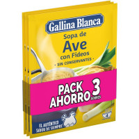 Sopa de ave con fideos GALLINA BLANCA, pack 3x76 g Sopa de ave con fideos GALLINA BLANCA, pack 3x76 g