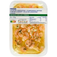 Colas de langostino con ajo y perejil EROSKI, bandeja 175 g Colas de langostino con ajo y perejil EROSKI, bandeja 175 g