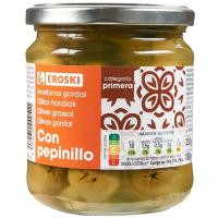 Aceitunas gordal con pepinillo EROSKI, frasco 180 g Aceitunas gordal con pepinillo EROSKI, frasco 180 g