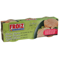 Atún claro FROIZ en aceite de oliva bajo en sal fácil apertura 3x52 g Atún claro FROIZ en aceite de oliva bajo en sal fácil apertura 3x52 g
