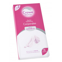 Bandas depilatorias corporales CROWE pieles sensibles 16 u + 2 toallitas limpiadoras