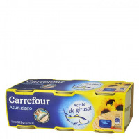 Atún claro en aceite de girasol Carrefour pack de 6 latas de 52 g.