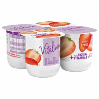 Yogur desnatado sabor fresa Danone VITALINEA sin azúcar añadido pack de 4 unidades de 120 g.