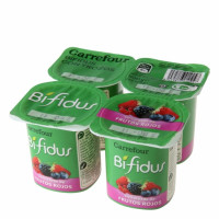 Bífidus con trozos de frutos rojos CARREFOUR pack de 4 unidades de 125 g.