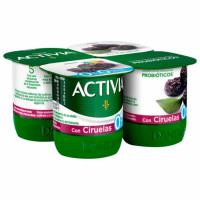 Bífidus desnatado con trozos ciruelas sin azúcar añadido DANONE Activia sin gluten pack de 4 unidades de 120 g.