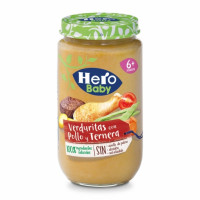 Tarrito de verduritas con pollo y ternera desde 6 meses Hero Baby sin gluten 235 g.