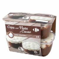Copa de chocolate con nata CARREFOUR pack de 4 unidades de 115 g.