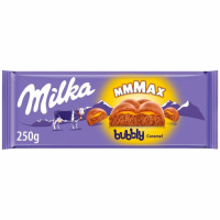 Chocolate con leche y burbujas con caramelo bubbly Milka 250 g.