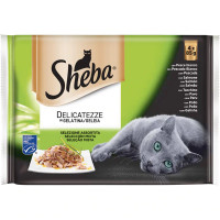 SHEBA Delicatezze comida húmeda en gelatina para gatos selección de pescados y aves 4 sobres 85 g