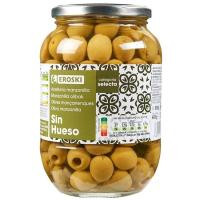 Aceitunas verdes sin hueso EROSKI, frasco 400 g