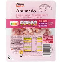 Tiras de bacón ahumado EROSKI basic, tarrina 200 g