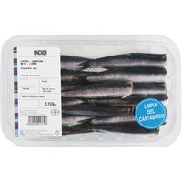 Anchoas limpias descongeladas EROSKI, bandeja 250 g