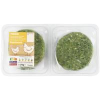 Hamburguesa de pollo con espinacas EROSKI, 4 uds., bandeja 313 g