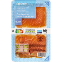 Salmón ahumado reducido sal duo EROSKI, pack 2x50 g