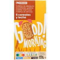 Galleta 5 cereales-leche EROSKI, caja 400 g