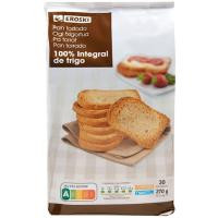 Pan tostado integral EROSKI, 30 rebanadas, paquete 270 g