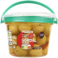 Aceitunas gordal picante EROSKI, tarrina 300 g