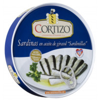 Sardina Cortizo en aceite de girasol 20-30 piezas fácil apertura 182 g
