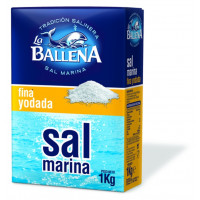 Sal marina LA BALLENA fina yodada caja 1 kg